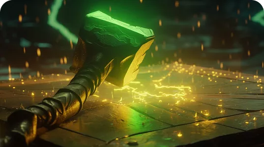 Le marteau de Thor, Mjöllnir, sur une table de pari de jeu